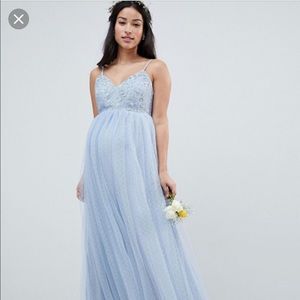 NWT Asos Maternity Blue Tulle Lace Maxi Dress